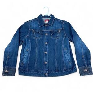 Dickies Women’s Denim Jean Trucker Jacket Blue Button Front Size L